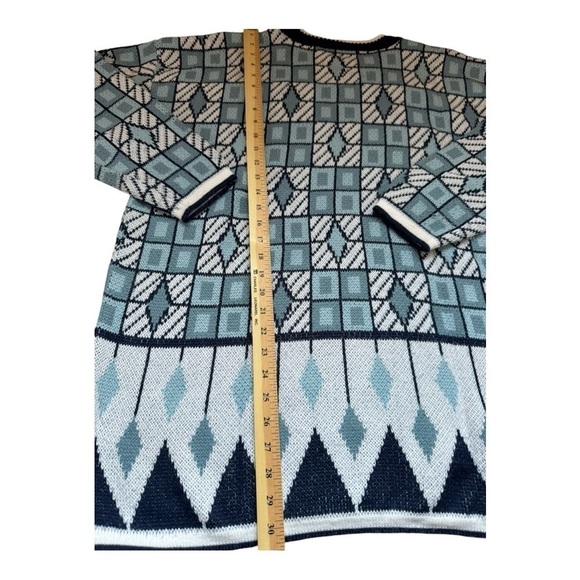 90s Geometric Grandpa Sweater Mens XLarge Blue White Retro  Unisex‎ - Picture 3 of 8